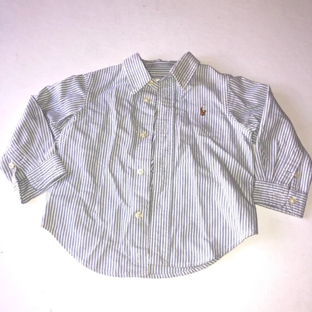 Ralph Lauren Blue and White Striped Button-Down Shirt 12M